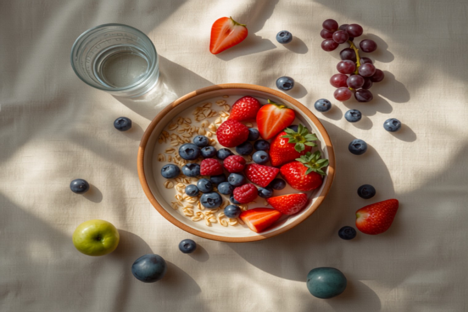 Wholesome high-fibre breakfast with oats and berries